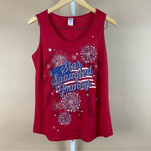Vintage Star Spangled Granny Size Medium Fireworks 4th of July Patriotic Tank - Picture 1 of 6